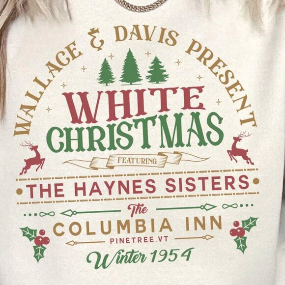 White Christmas Sweatshirt, Columbia Inn Pine Tree Vermont Christmas Sweatshirt - Picture 2 of 5